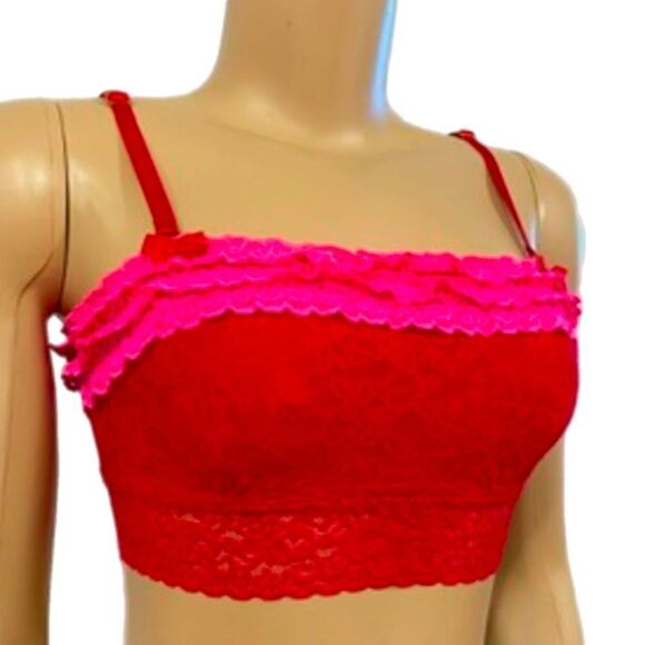 Victoria’s Secret Strapless Lace Ruffles unlined bralette bra red Small - Picture 3 of 6